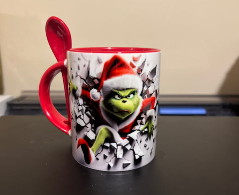 Hot Chocolate mug with spoon grinch 2